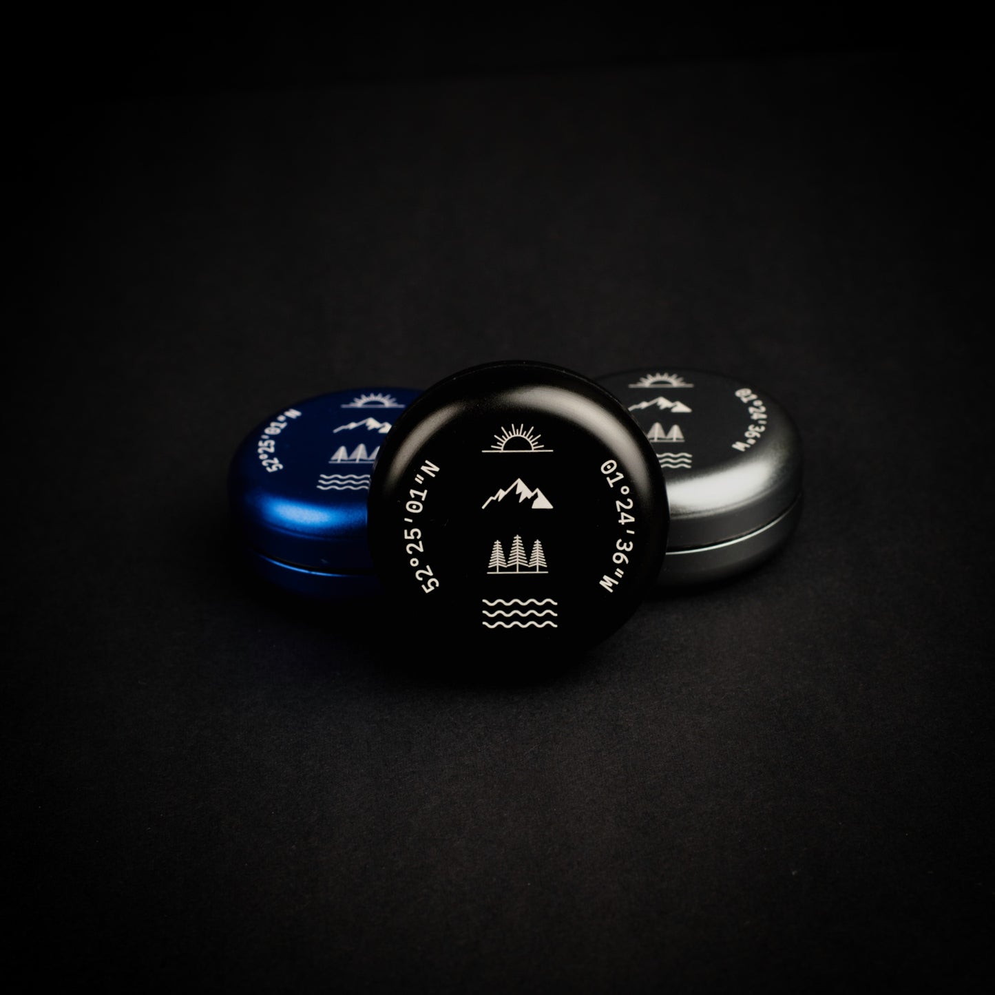 Personalised portable incense burner available in black, gunmetal and blue with coordinate engraving and custom artwork options.