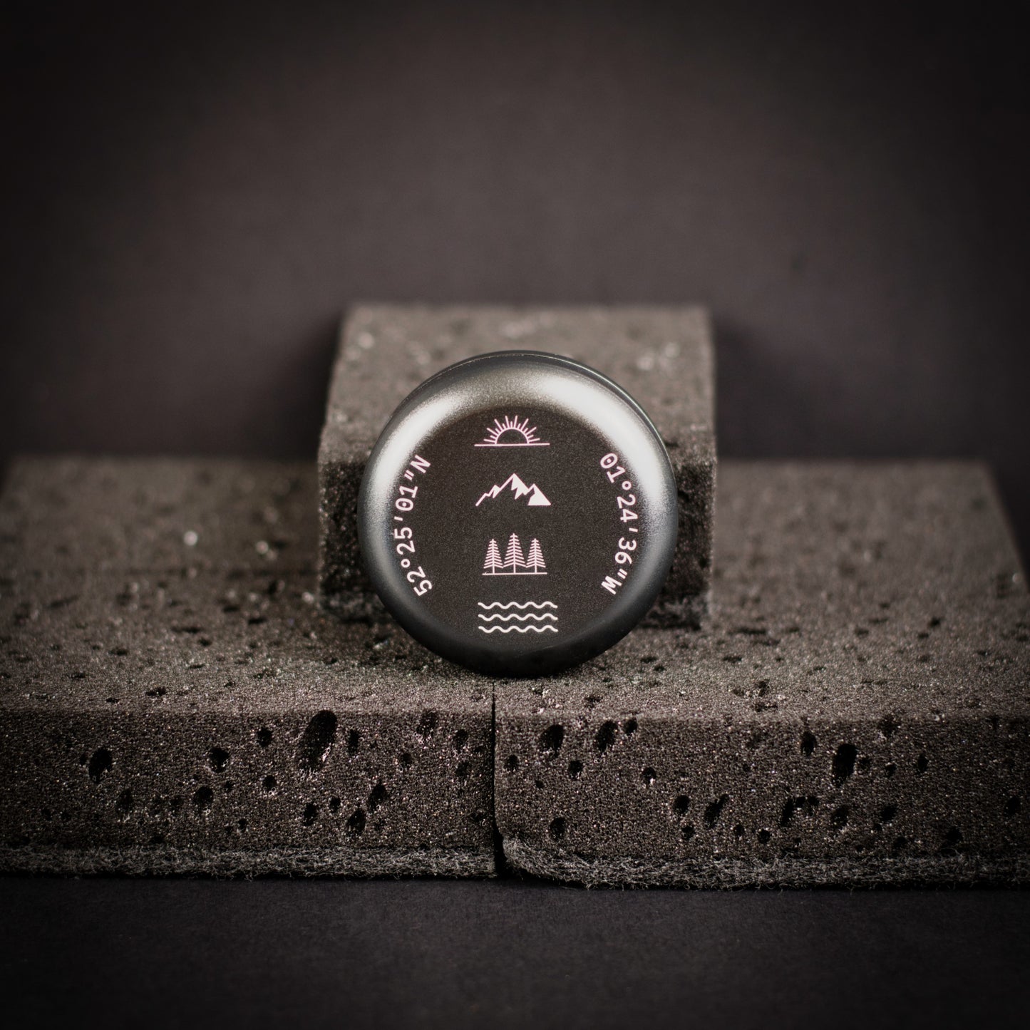 Gunmetal personalised portable incense burner with engraved coordinates and nature-inspired symbols