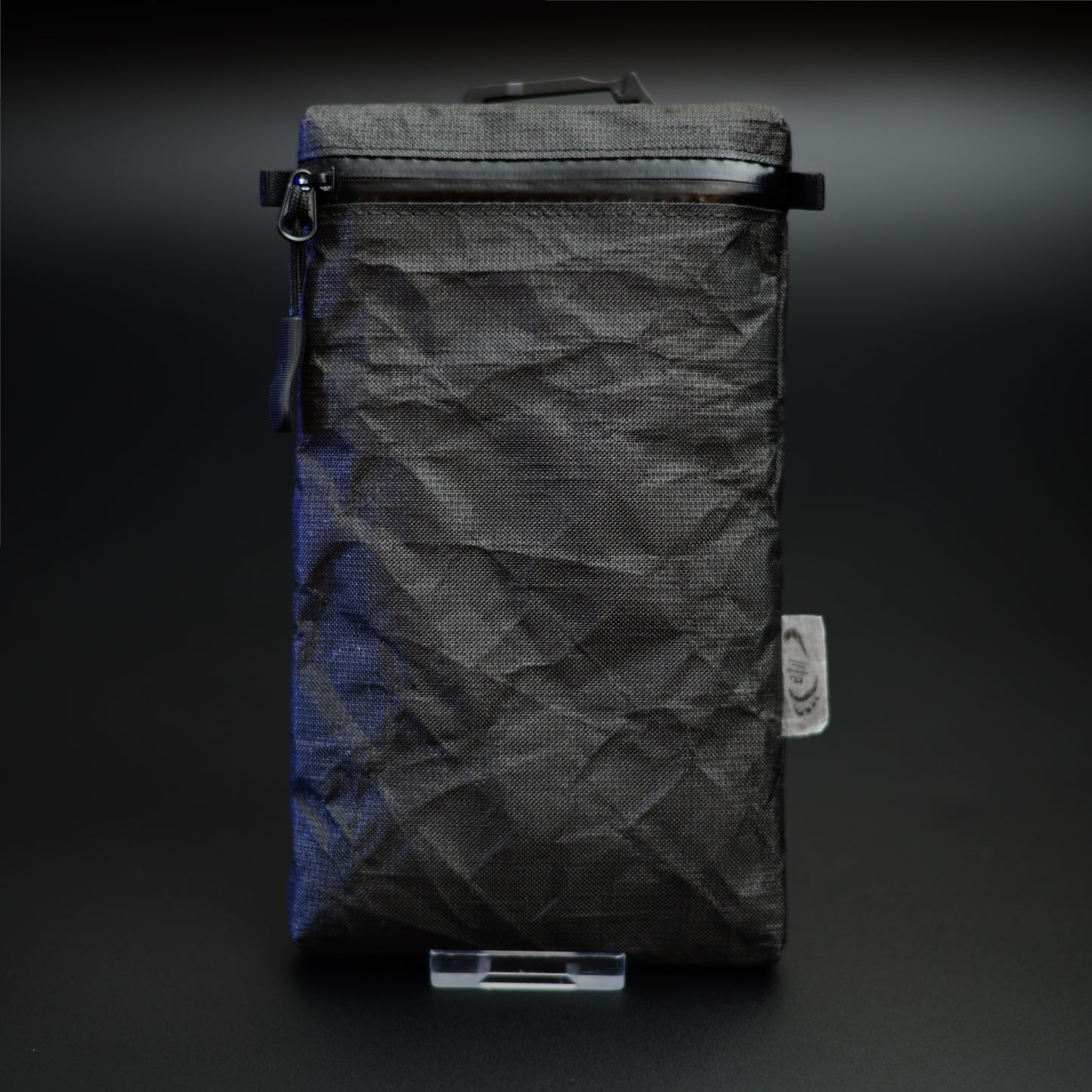 Front view of an Ultra 200X backpack strap phone pouch with YKK AquaGuard zip and glove-friendly zip pull